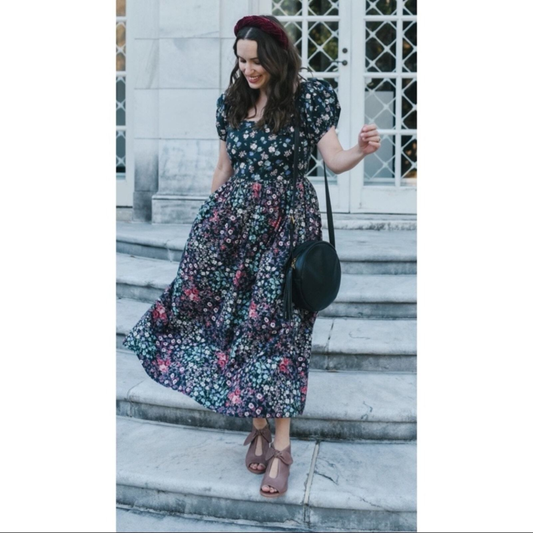 NWT LoveShackFancy Lais Floral Mixed Pattern Puff Sleeve Maxi Dress & Bow Size 4