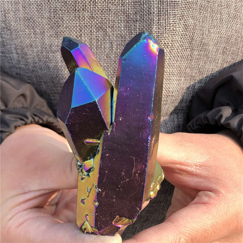 210g Electroplate Rainbow cluster quartz crystal mineral specimen reiki healing