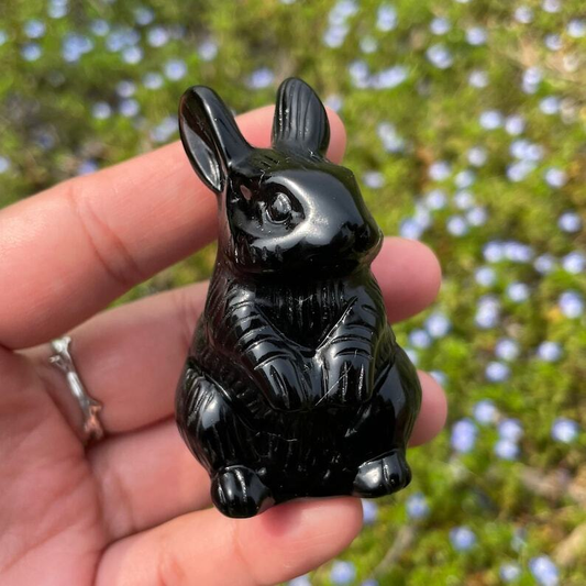 Natural Obsidian Rabbit Polishing Carved Crystal Animal Decoration Reiki Heal