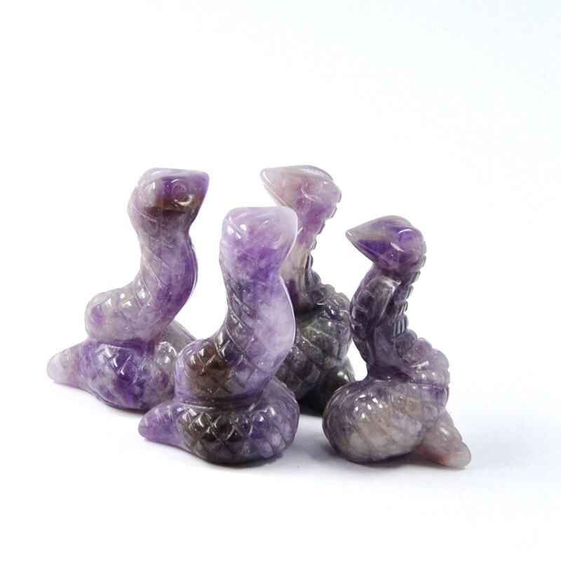 Natural Quartz Crystal Skull Carved Snake Healing Stone Viper Cobra Animal Decor