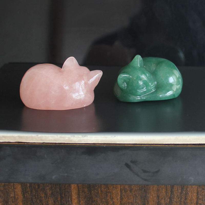 Carved crystal gemstone crystal sleeping cat figurine animal statue decor 2''