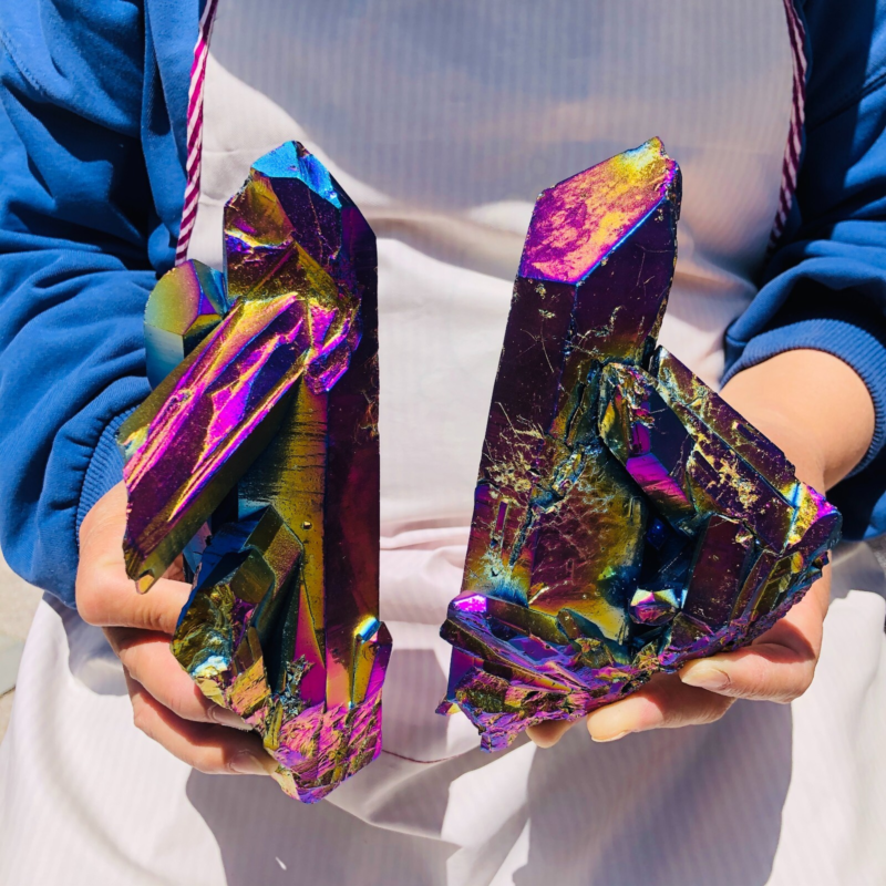 2pieces4.18LB Color Flame Electroplate Quartz Crystal Specimen Healing point 484