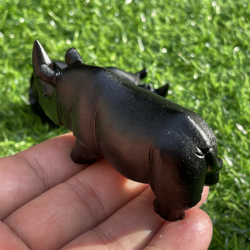 2.3“ Natural rhino Carved Quartz Crystal Obsidian Skull Healing care 1PC