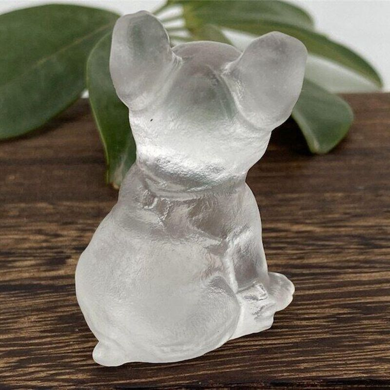 Natural Quartz Crystal Carved Rough Stone French Bulldog Healing Animal Decor