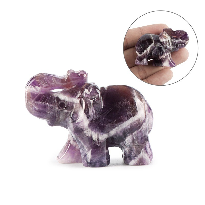 Natural Quartz Baby Elephant Stone Crystal Healing Carved Gemstone Animal Decor