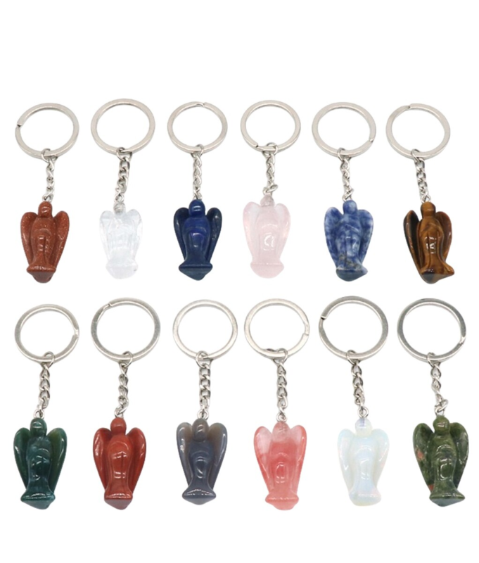3PCS Healing Energy Gemstone Angel Key Fob Decorative Keychain for Women Men