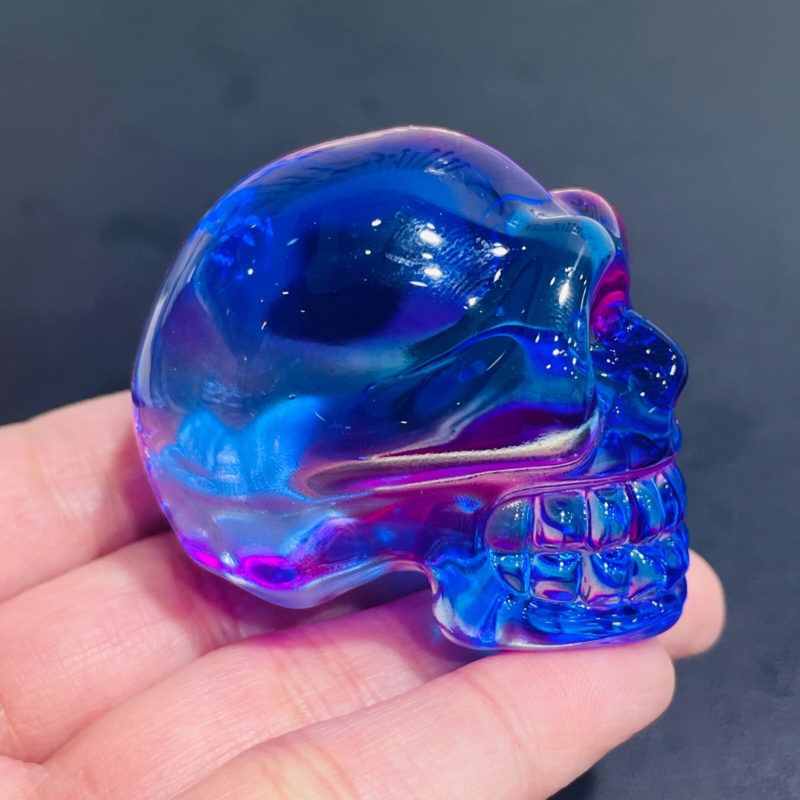 2" Rainbow Titanium melting Quartz Hand carved skull crystal reiki healing 1PC