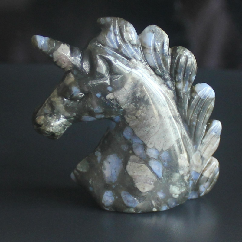 HLbshi Hand Carved Mixed Gemstone quartz crystal Unicorn animal Figurine Carving