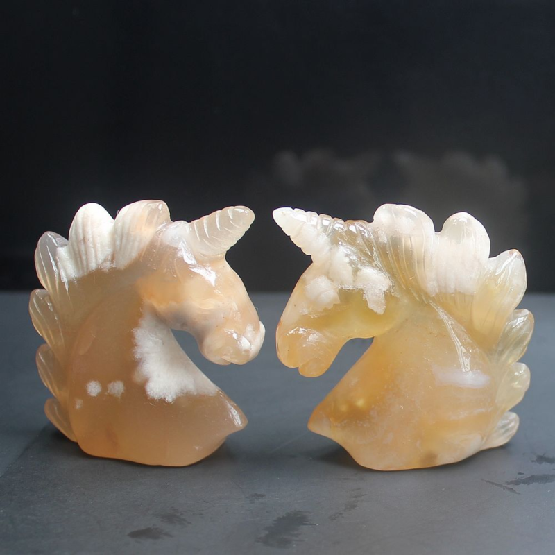 HLbshi Hand Carved Mixed Gemstone quartz crystal Unicorn animal Figurine Carving