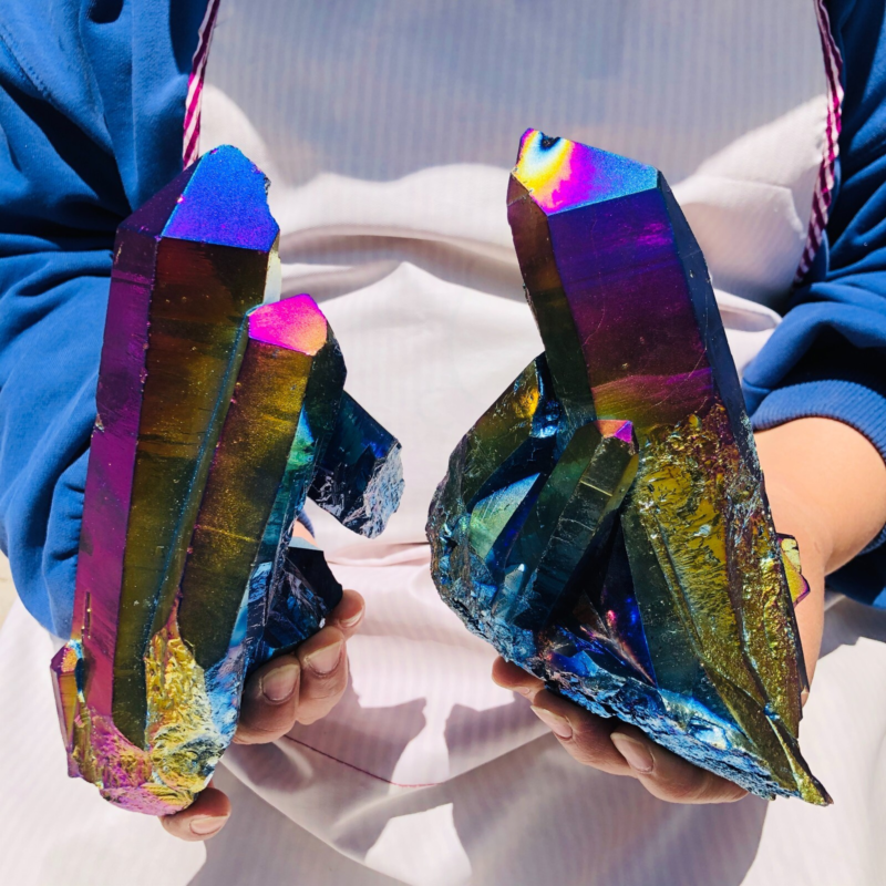 2pieces4.18LB Color Flame Electroplate Quartz Crystal Specimen Healing point 484