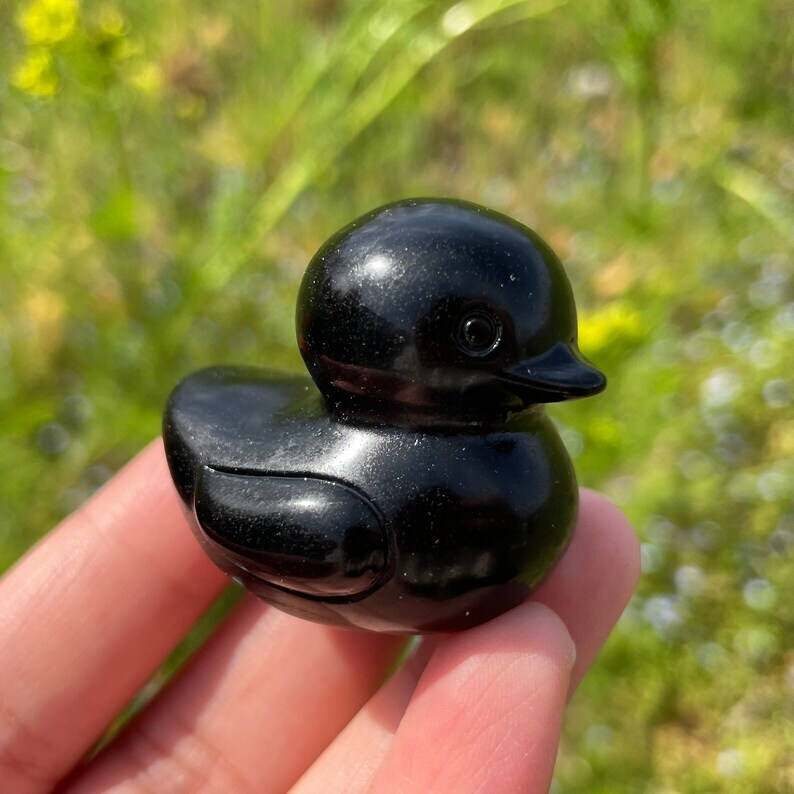 Natural Obsidian Duck Crystal Quartz Animal Mineral Samples Reiki Heal Gifts
