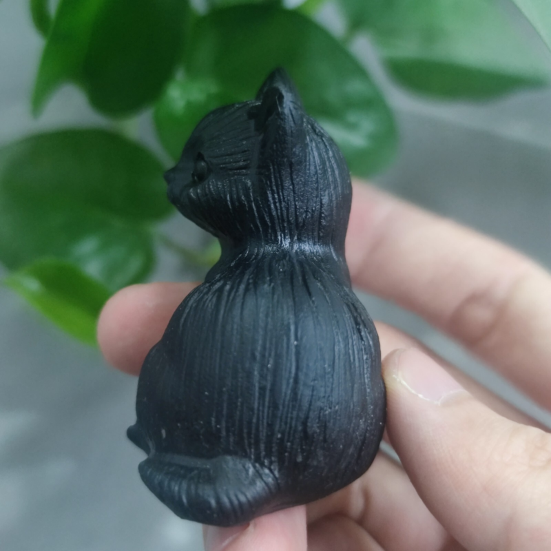 2.2'' Natural Crystal Cat Obsidian Hand Carving Animal Cat Figurine Sculpture