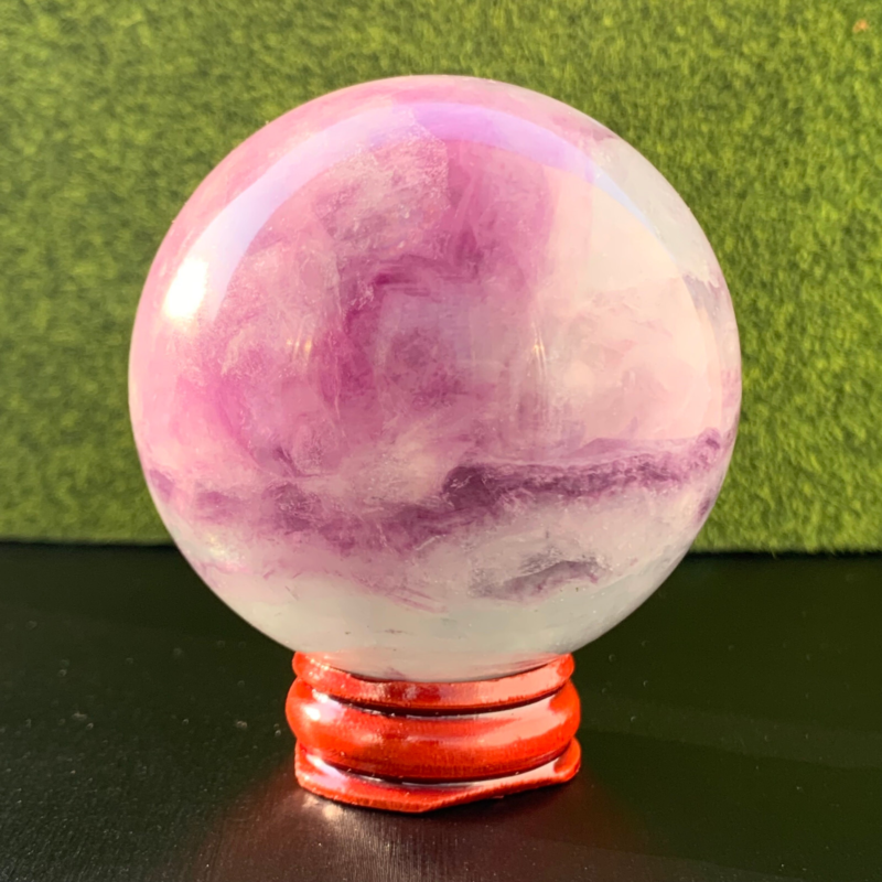 336G Natural Fluorite ball Colorful Quartz Crystal Gemstone Healing + Stand