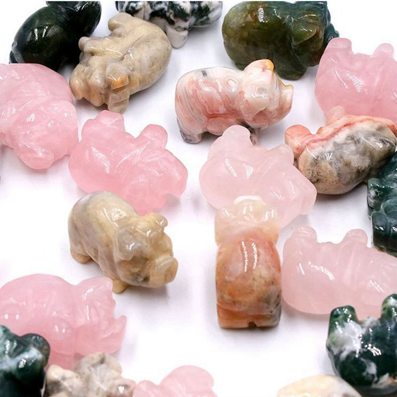 5Pcs Natural Rose Quartz Mini Crystal Piggy Animal Carved Chakra Gemstone Decor