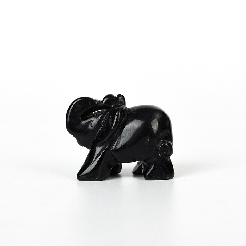 Natural Obsidian Quartz Crystal Carved Baby Elephant Polished Animal Ornaments