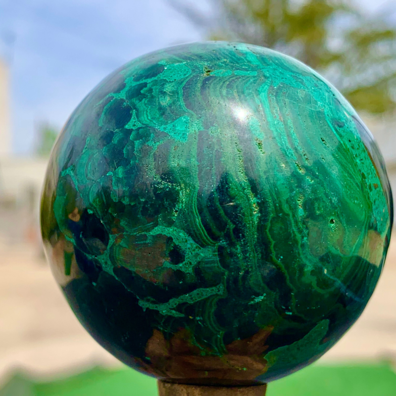 360G Natural malachite egg quartzcrystal energy ball reiki healing