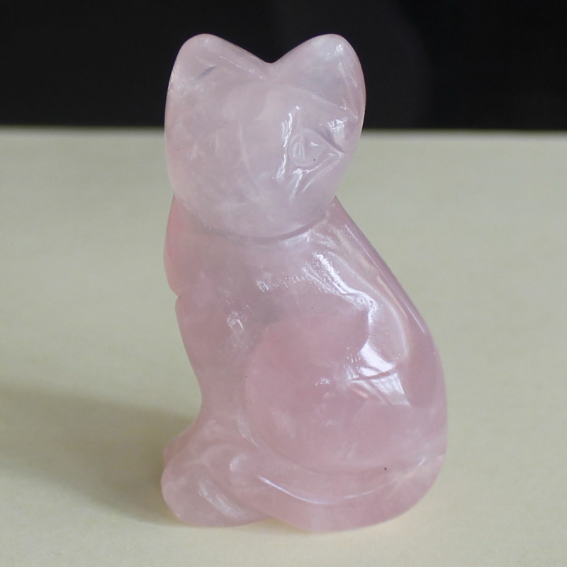 Carved mixed gemstone quartz crystal cat figurine animal carving home decor 2''