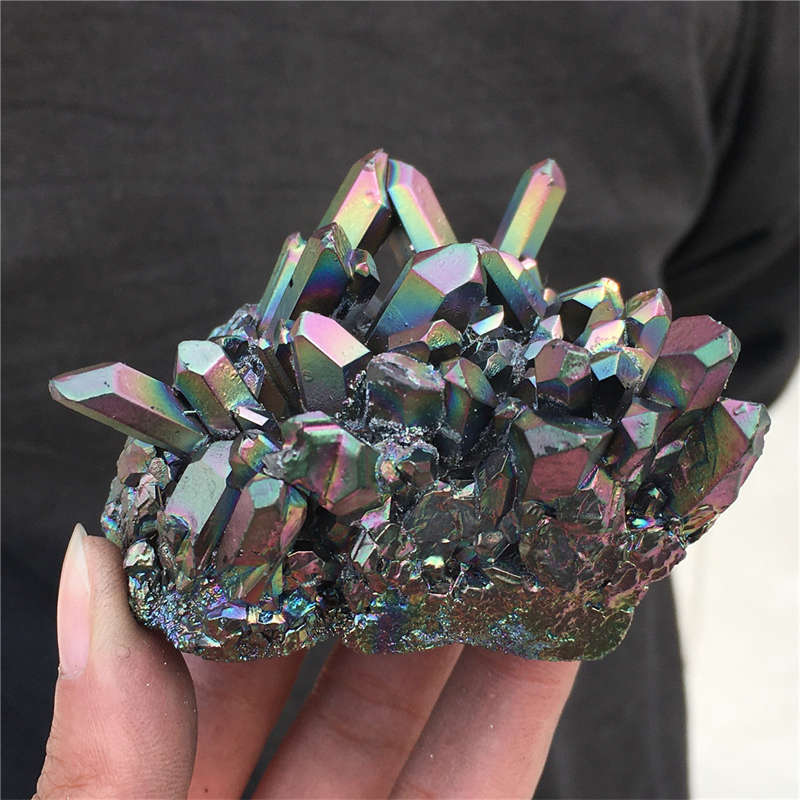 210g Electroplate Rainbow cluster quartz crystal mineral specimen reiki healing