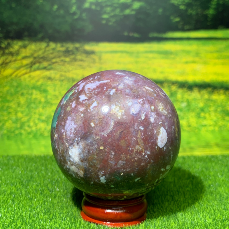 246GNatural Marine Jasper Quartz Ball Crystal Ball Mineral Specimen Restoration