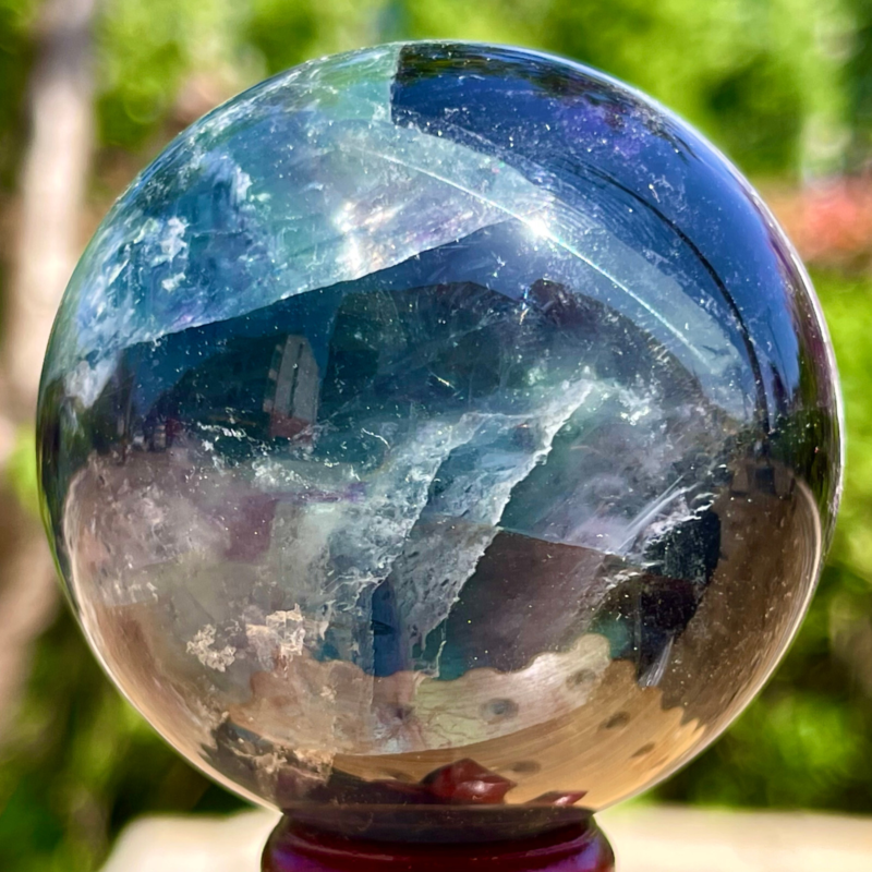 393G Rare natural snowflake feather fluorite crystal ball therapeutic ball