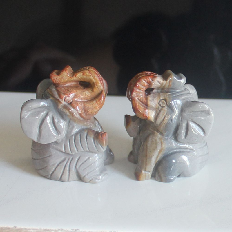 Carved gemstone crystal sitting elephant figurine animal carving home decor 2''