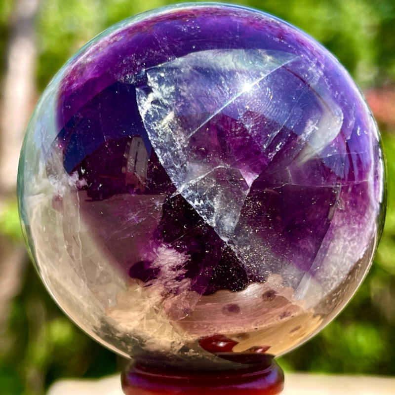 393G Rare natural snowflake feather fluorite crystal ball therapeutic ball