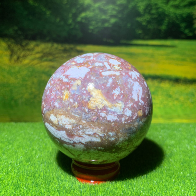 348G Natural Ocean Jasper Quartz Ball Crystal Sphere Mineral Specimen Healing