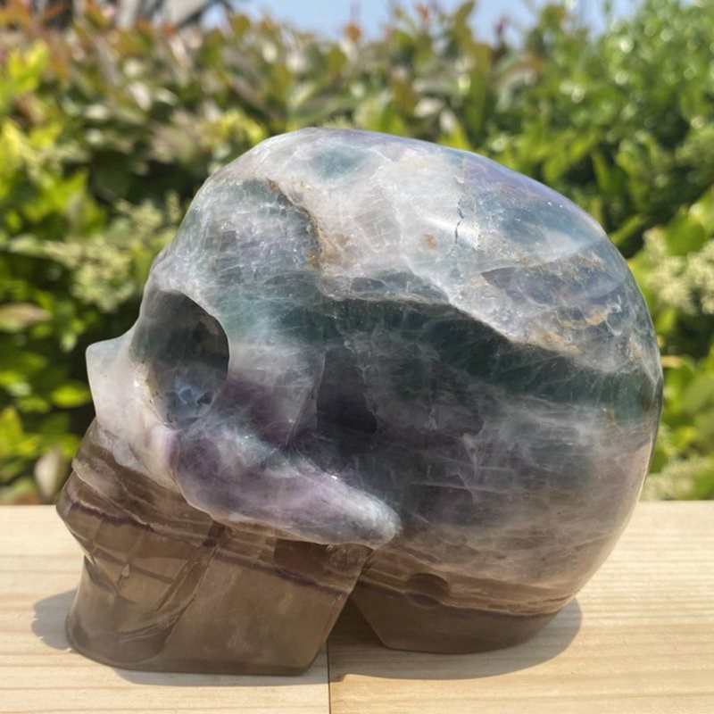 1257g Natural Beantiful Fluorite Quartz Skull Hand Carved Crystal Healing Skull