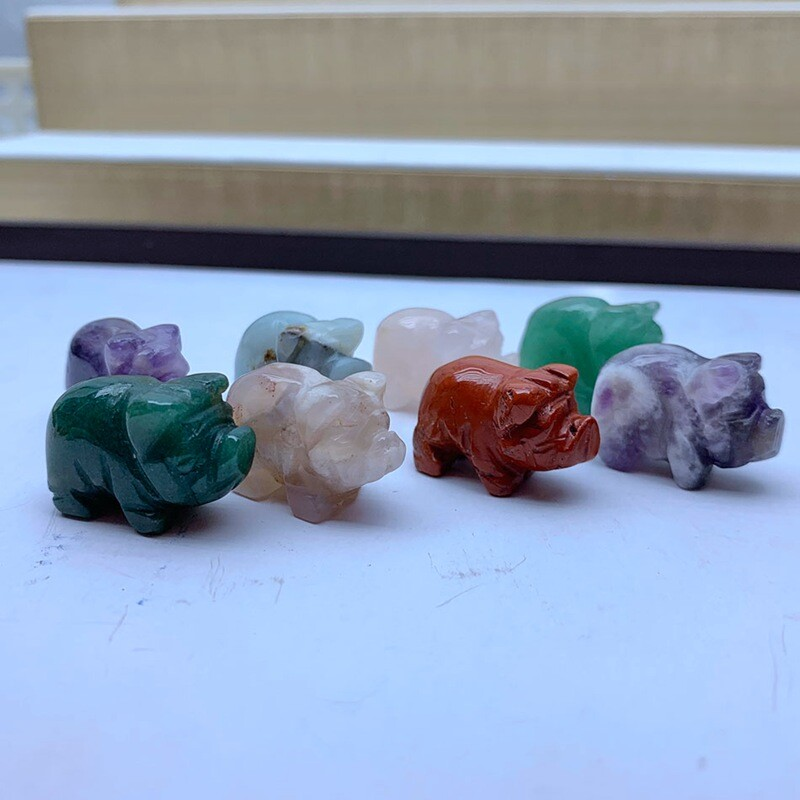 Natural Crystal Pig Animal Carved Cute Piglet Quartz Gemstone Piggy Healing Gift