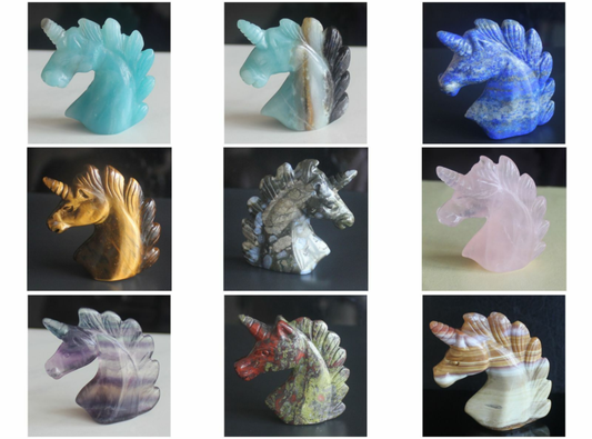 HLbshi Hand Carved Mixed Gemstone quartz crystal Unicorn animal Figurine Carving