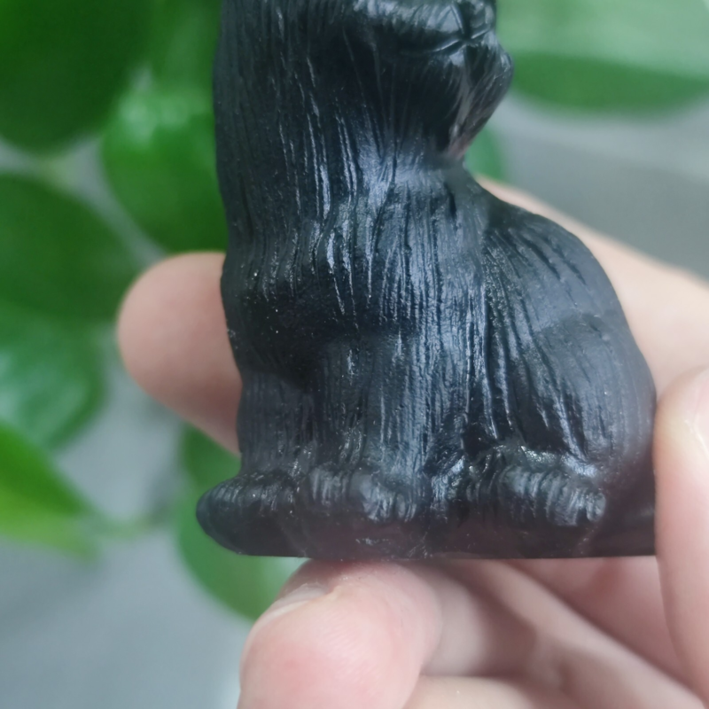 2.2'' Natural Crystal Cat Obsidian Hand Carving Animal Cat Figurine Sculpture