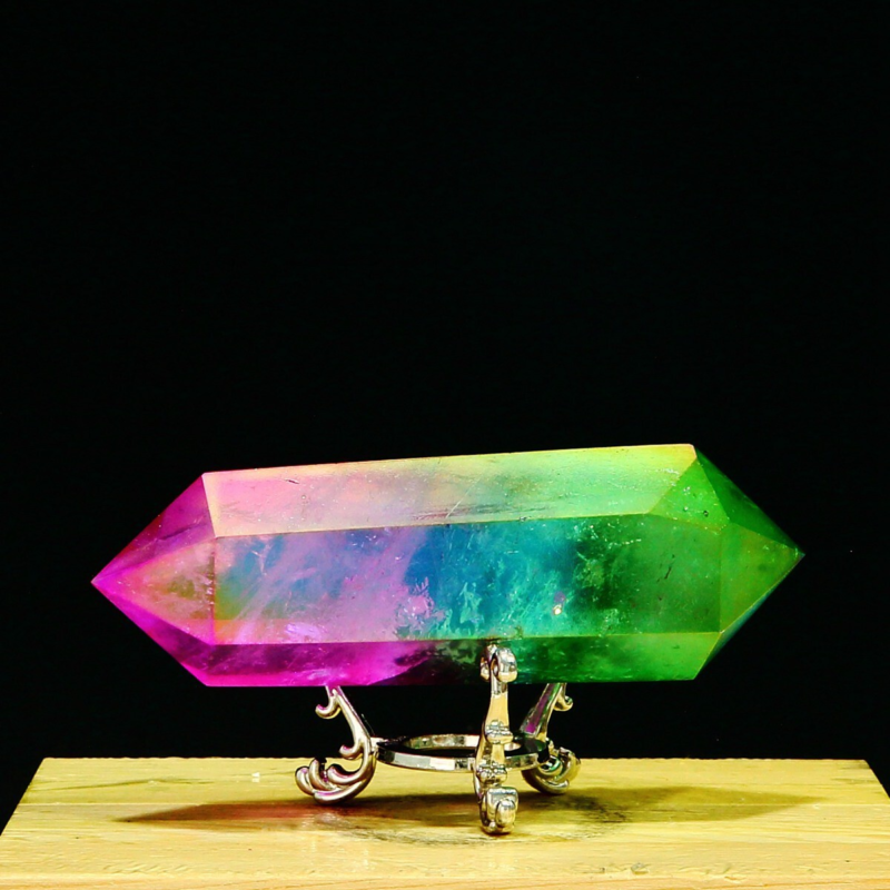 233g Natural Crystal Electroplated Rainbow Quartz Tower Double Wand Point Reiki