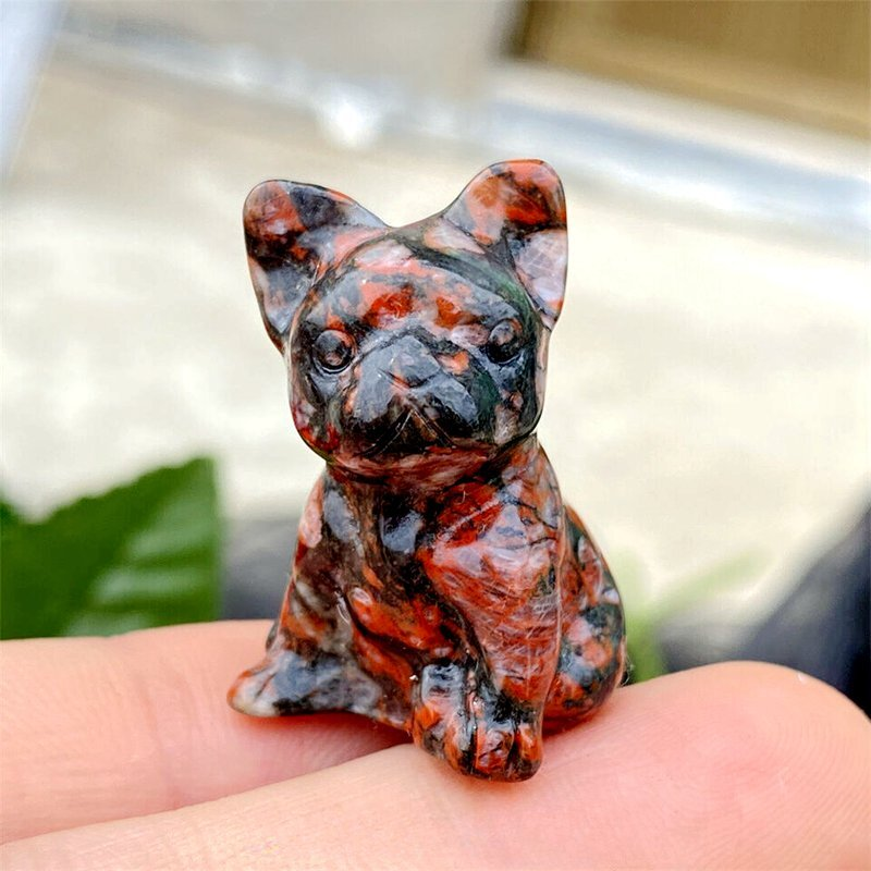 3cm Natural Quartz Crystal Carved Rough Stone French Bulldog Energy Animal Decor