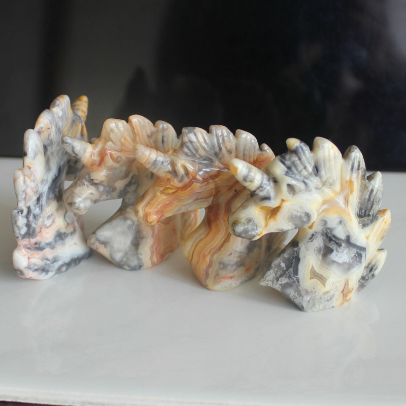 HLbshi Hand Carved Mixed Gemstone quartz crystal Unicorn animal Figurine Carving
