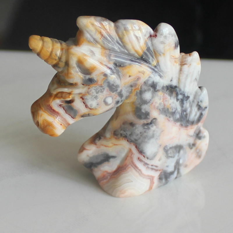 HLbshi Hand Carved Mixed Gemstone quartz crystal Unicorn animal Figurine Carving