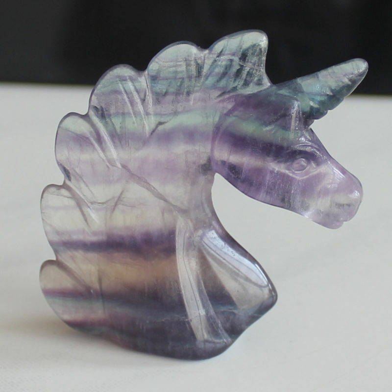 HLbshi Hand Carved Mixed Gemstone quartz crystal Unicorn animal Figurine Carving