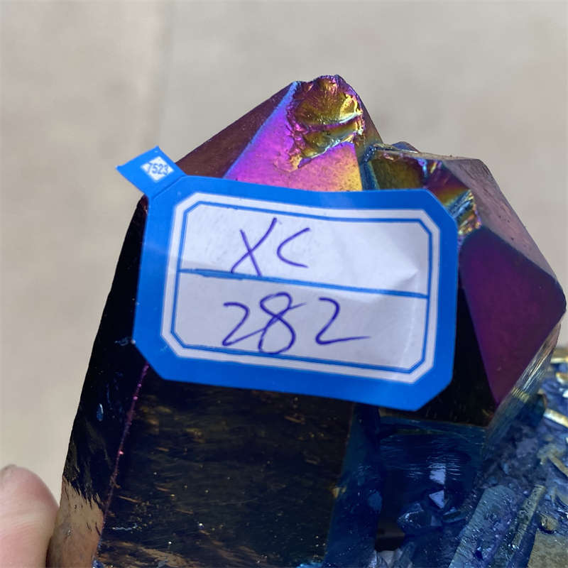 380g Electroplate Rainbow cluster quartz crystal mineral specimen reiki healing