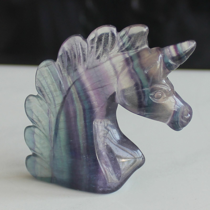 HLbshi Hand Carved Mixed Gemstone quartz crystal Unicorn animal Figurine Carving