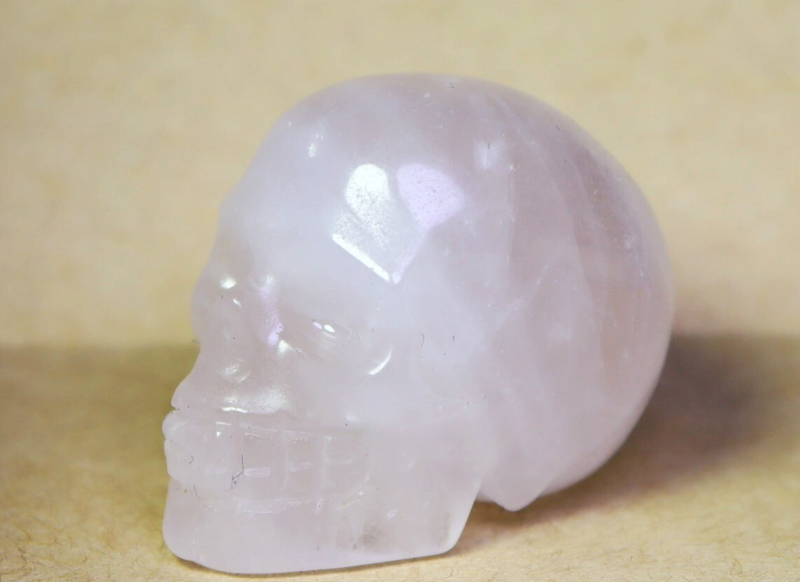 Natural Pink Rose Quartz Crystal Stone Carved Skull Stone Carving Reiki Healing