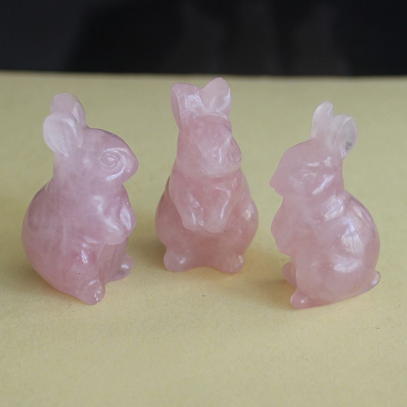 Carved crystal rose quartz rabbit bunny figurine animal carving home decor 1.5''