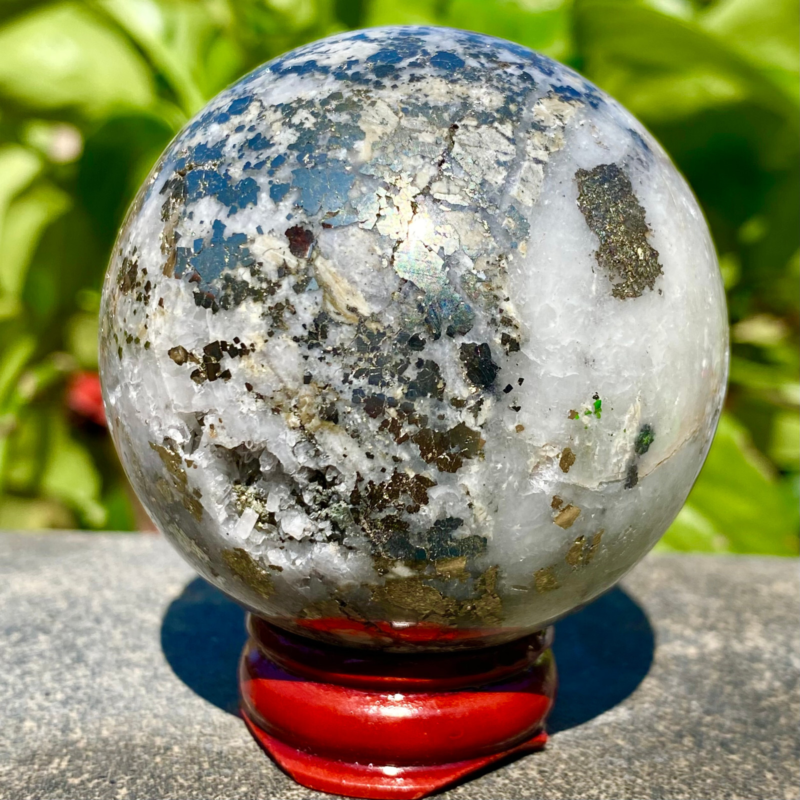 291G Natural Chalcopyrite Quartz Crystal Ball Energy Reiki Healing