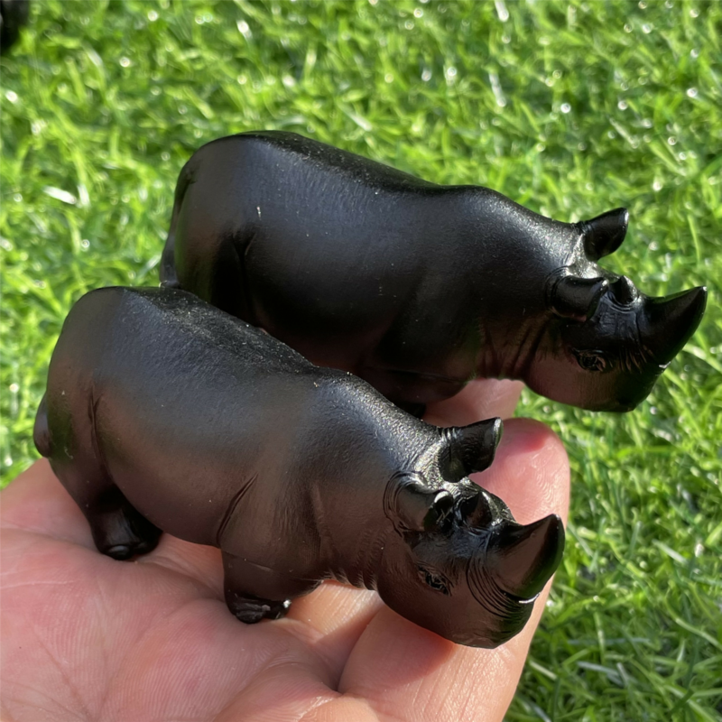 2.3“ Natural rhino Carved Quartz Crystal Obsidian Skull Healing care 1PC