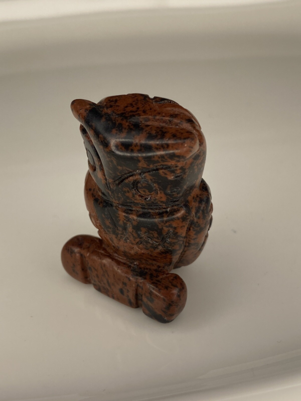 Mahogany Obsidian Owl Carving 3.7cm Natural Crystal Stone Cute Animal Red Black