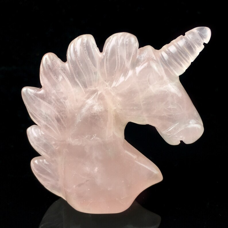 Natural Rose Quartz Unicorn Crystal Animal Mineral Specimens Sculpture Heal 1pc