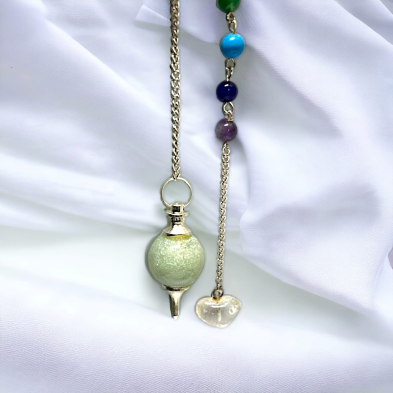 Green Aventurine Round Seven Chakra Pendulum Meditation Healing Spiritual Stone