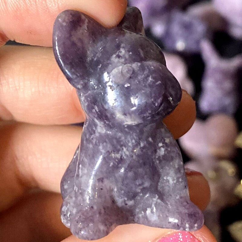 Natural Quartz Crystal Carved Rough Stone French Bulldog Healing Animal Decor