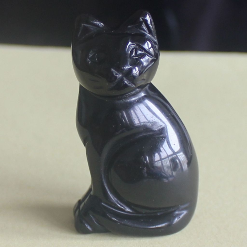 Carved mixed gemstone quartz crystal cat figurine animal carving home decor 2''