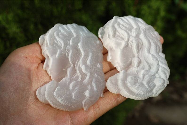 3" Carved Natural Selenite Medusa Reiki Crystal Skull Crystal gift Home Decor 1x