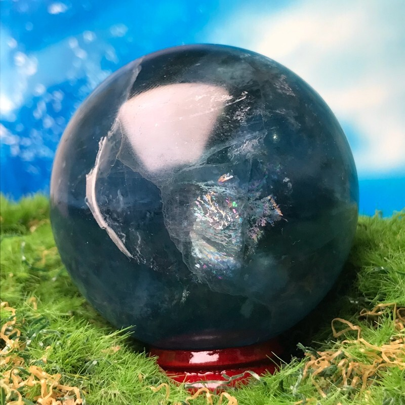 274GNatural Blue Fluororite Quartz Crystal Ball Polished Mineral Repair