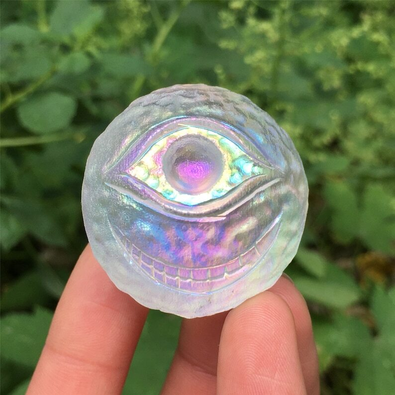 1PC Titanium Rainbow Melting stone ball Quartz  Mysterious Eyeball Reiki Heal